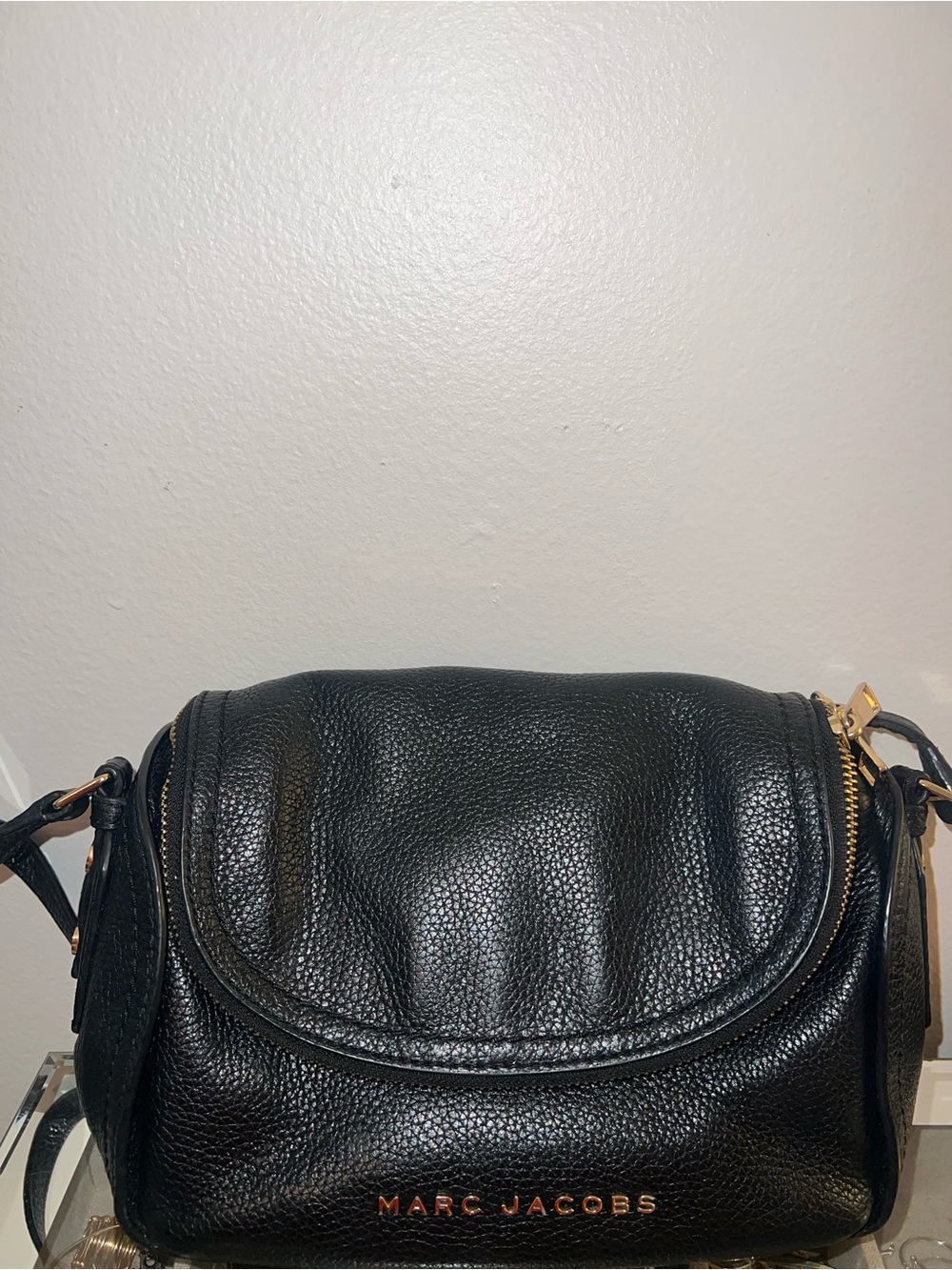 Marc Jacobs Black Pebbled Leather Crossbody with Gold Accents